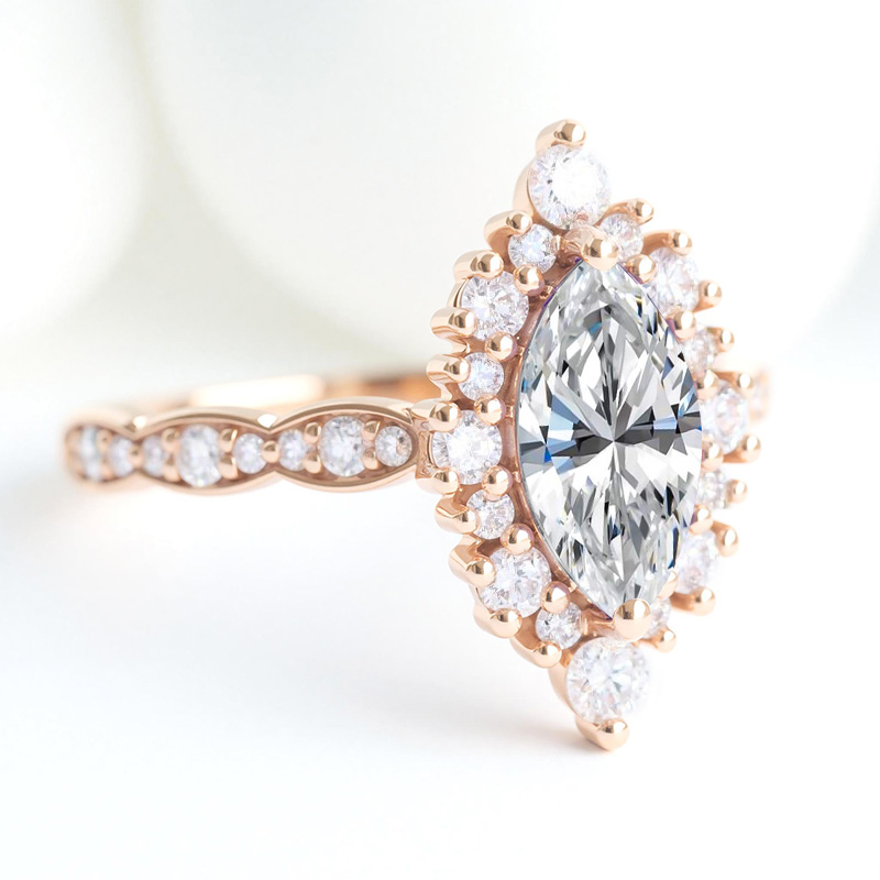 1.8CT Marquise & Round Cut VVS Moissanite S925 Silver Engagement Ring in Rose Gold 1.8CT Marquise & Round Cut VVS Moissanite S925 Silver Engagement Ring in Rose Gold
