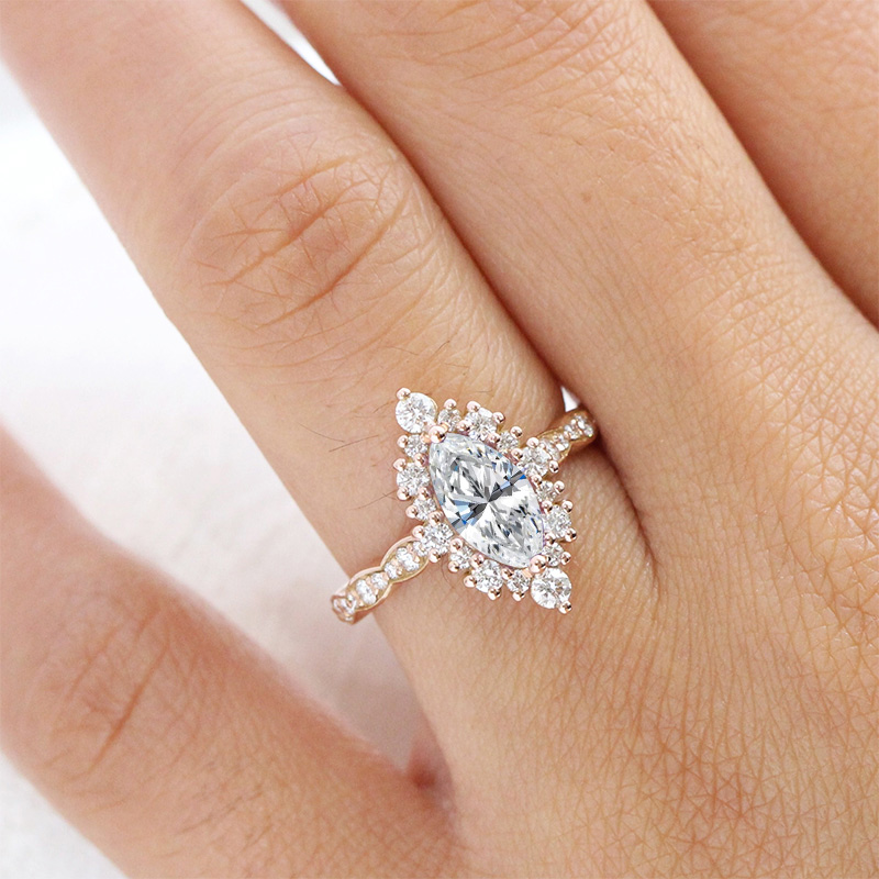 1.8CT Marquise & Round Cut VVS Moissanite S925 Silver Engagement Ring in Rose Gold 1.8CT Marquise & Round Cut VVS Moissanite S925 Silver Engagement Ring in Rose Gold