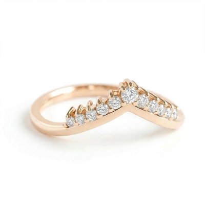 0.2CT V-shaped Round Cut VVS Moissanite S925 Silver Wedding Band