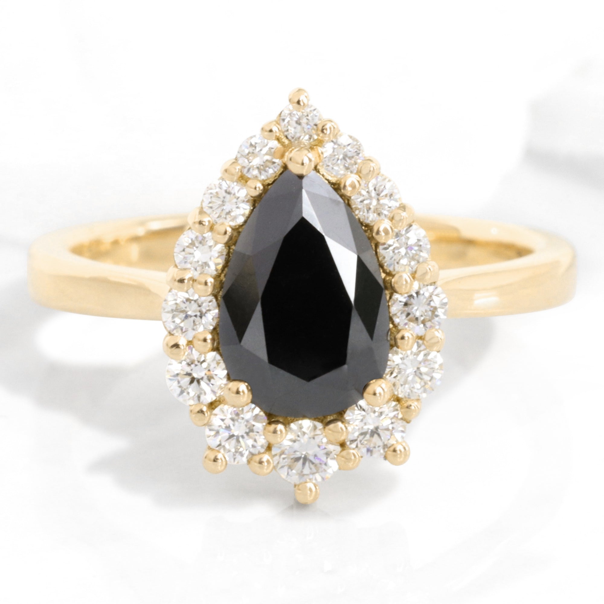 3.15CT Pear & Round Cut Black Stone Halo  VVS Moissante S925 Silver Engagement Ring