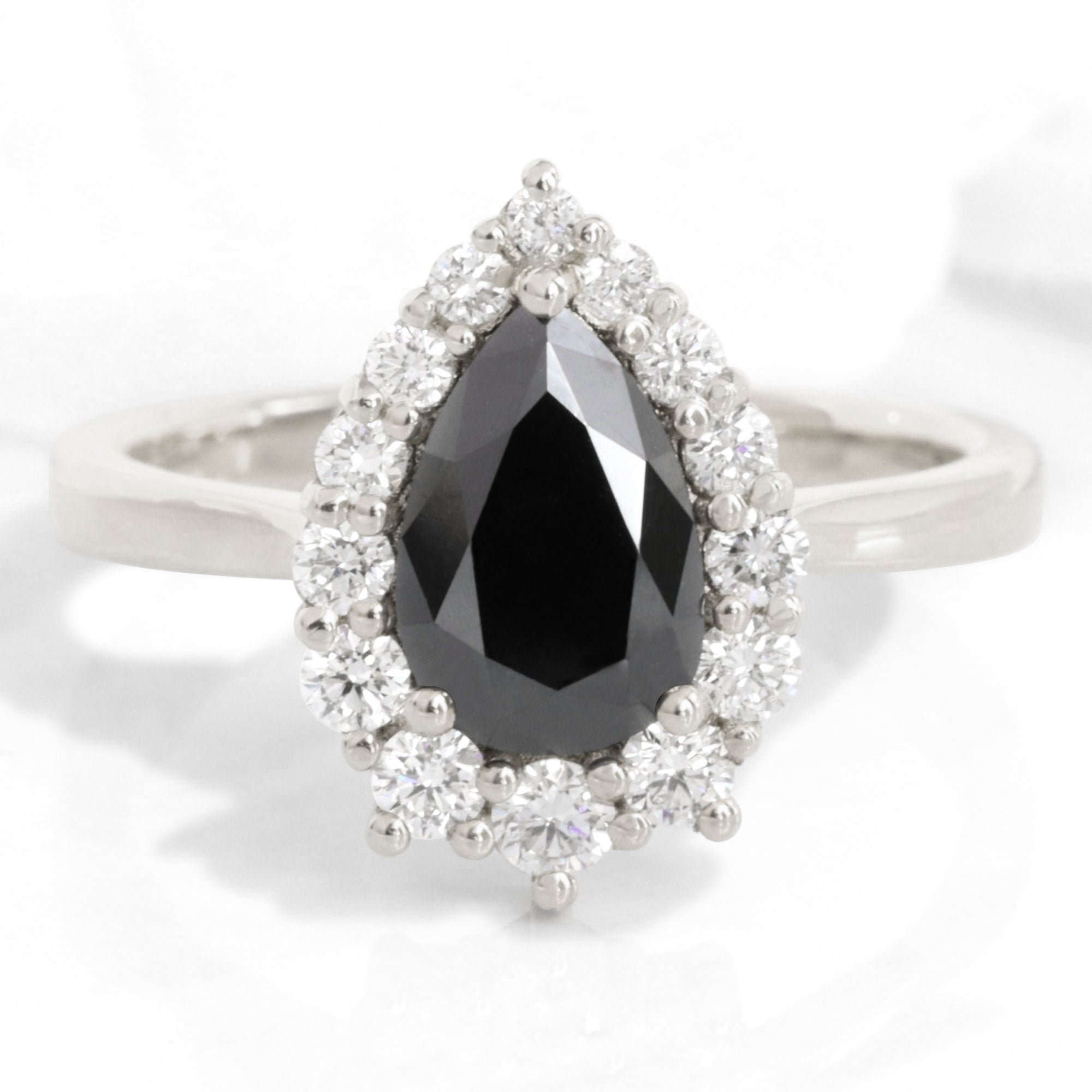 3.15CT Pear & Round Cut Black Stone Halo  VVS Moissante S925 Silver Engagement Ring