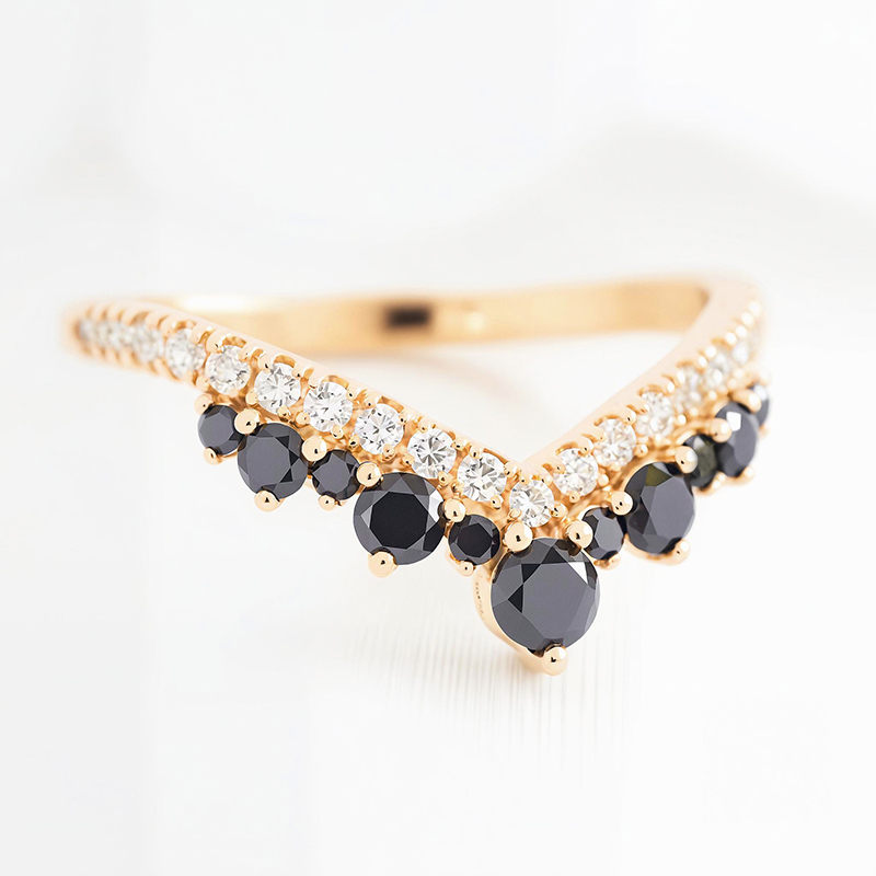 0.69CT Black & White Round Cut VVS Moissanite S925 Silver Wedding Band