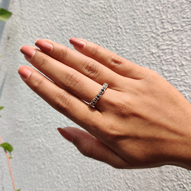 0.38CT Black Round Cut VVS Moissanite S925 Silver Wedding Band