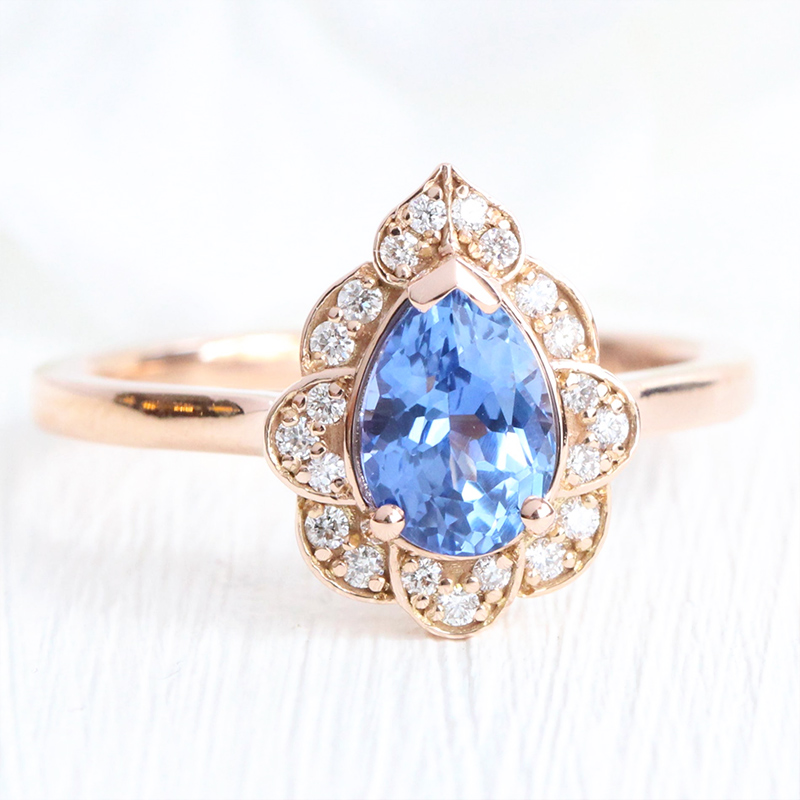 Pear Cut  Blue Sapphire Engagement Ring in  Rose Gold