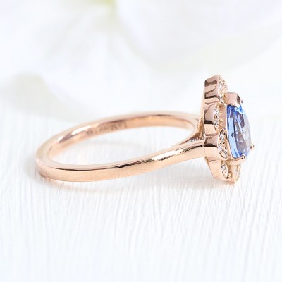 Pear Cut  Blue Sapphire Engagement Ring in  Rose Gold