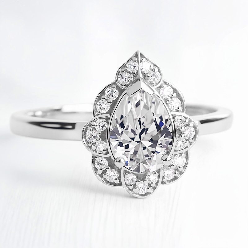 1.67CT Pear & Round Cut VVS Moissanite S925 Silver Engagement Ring 1.67CT Pear & Round Cut VVS Moissanite S925 Silver Engagement Ring