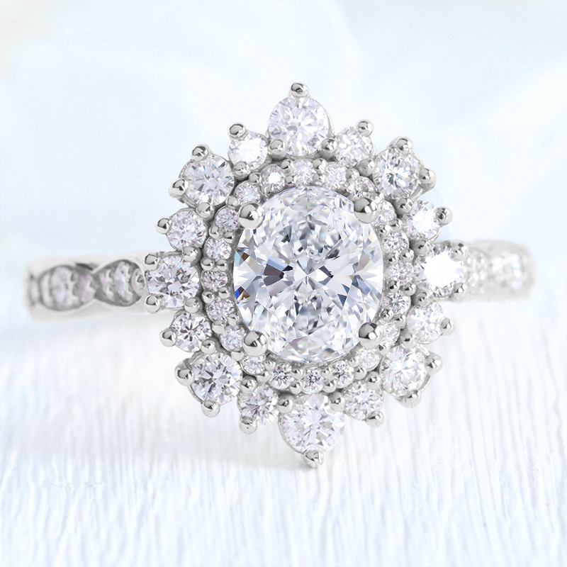 1.96CT Oval & Round Cut VVS Moissanite S925 Silver Engagement Ring 1.96CT Oval & Round Cut VVS Moissanite S925 Silver Engagement Ring