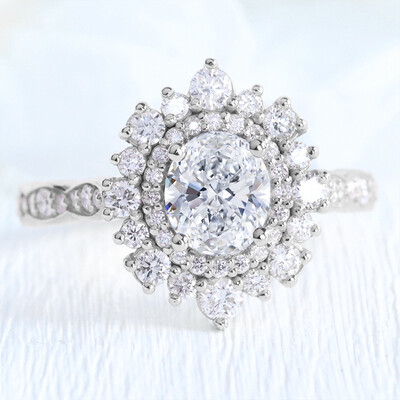 1.96CT Oval & Round Cut VVS Moissante S925 Silver Engagement Ring