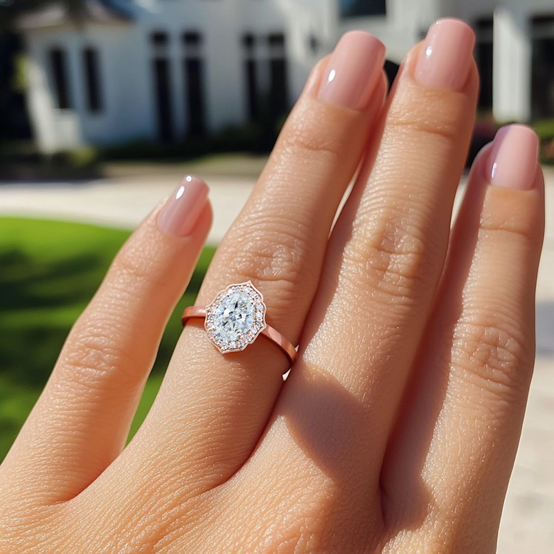 3.33CT Oval & Round Cut VVS Moissante S925 Silver Engagement Ring
