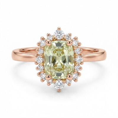 1.86CT Cushion & Round Cut Light Green Sapphire VVS Moissanite S925 Silver Engagement Ring