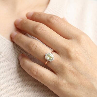 1.86CT Cushion & Round Cut Light Green Sapphire VVS Moissanite S925 Silver Engagement Ring