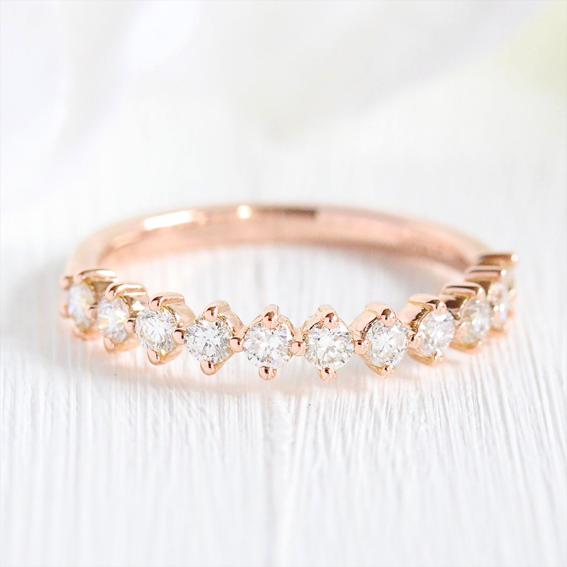 4 Prong Half Eternity Wedding  Band Ring in Rose Gold