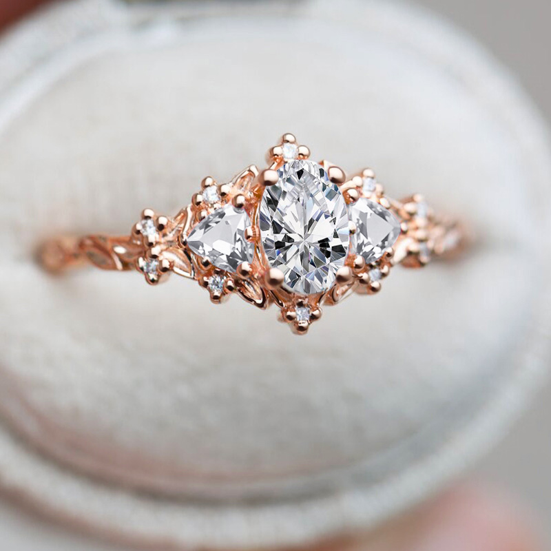 0.69CT Oval & Triangle Cut VVS Moissanite S925 Silver Engagement Ring