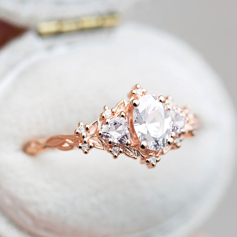 0.69CT Oval & Triangle Cut VVS Moissanite S925 Silver Engagement Ring