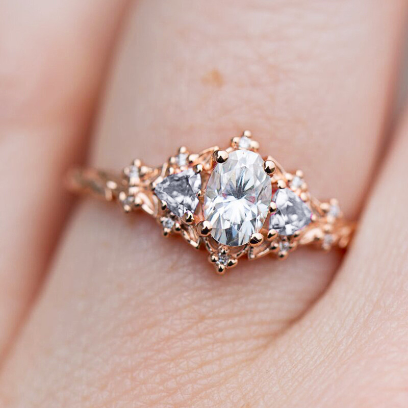 0.69CT Oval & Triangle Cut VVS Moissanite S925 Silver Engagement Ring