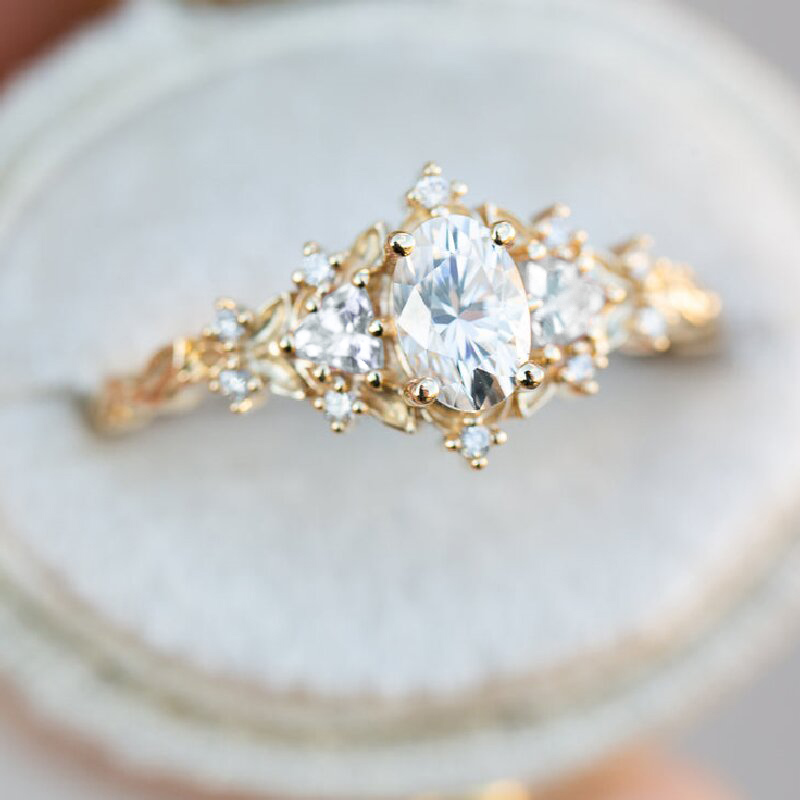 0.69CT Oval & Triangle Cut VVS Moissanite S925 Silver Engagement Ring