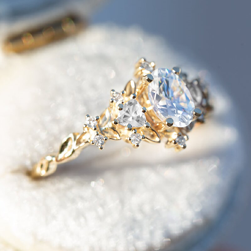 0.69CT Oval & Triangle Cut VVS Moissanite S925 Silver Engagement Ring