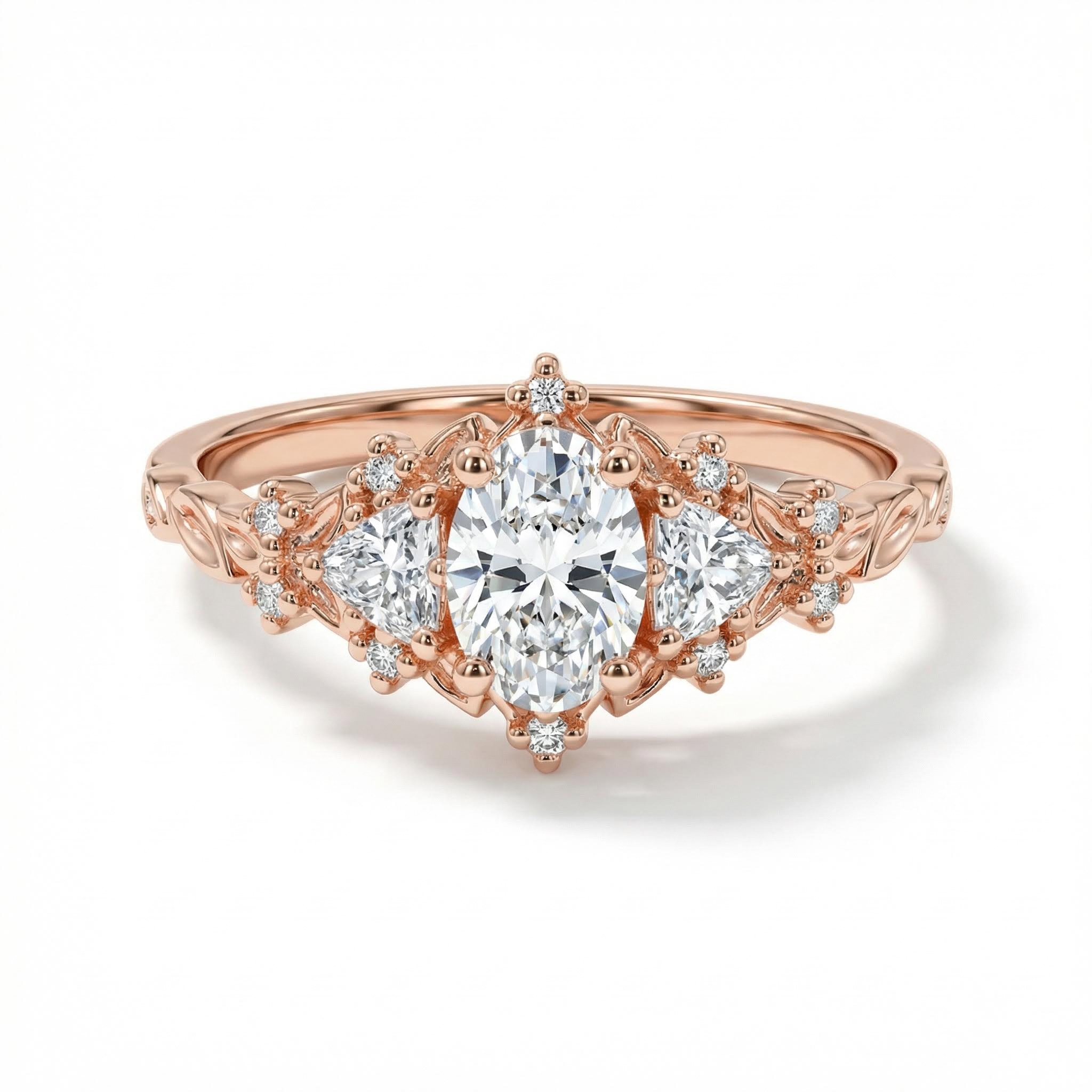 0.69CT Oval & Triangle Cut VVS Moissanite S925 Silver Engagement Ring