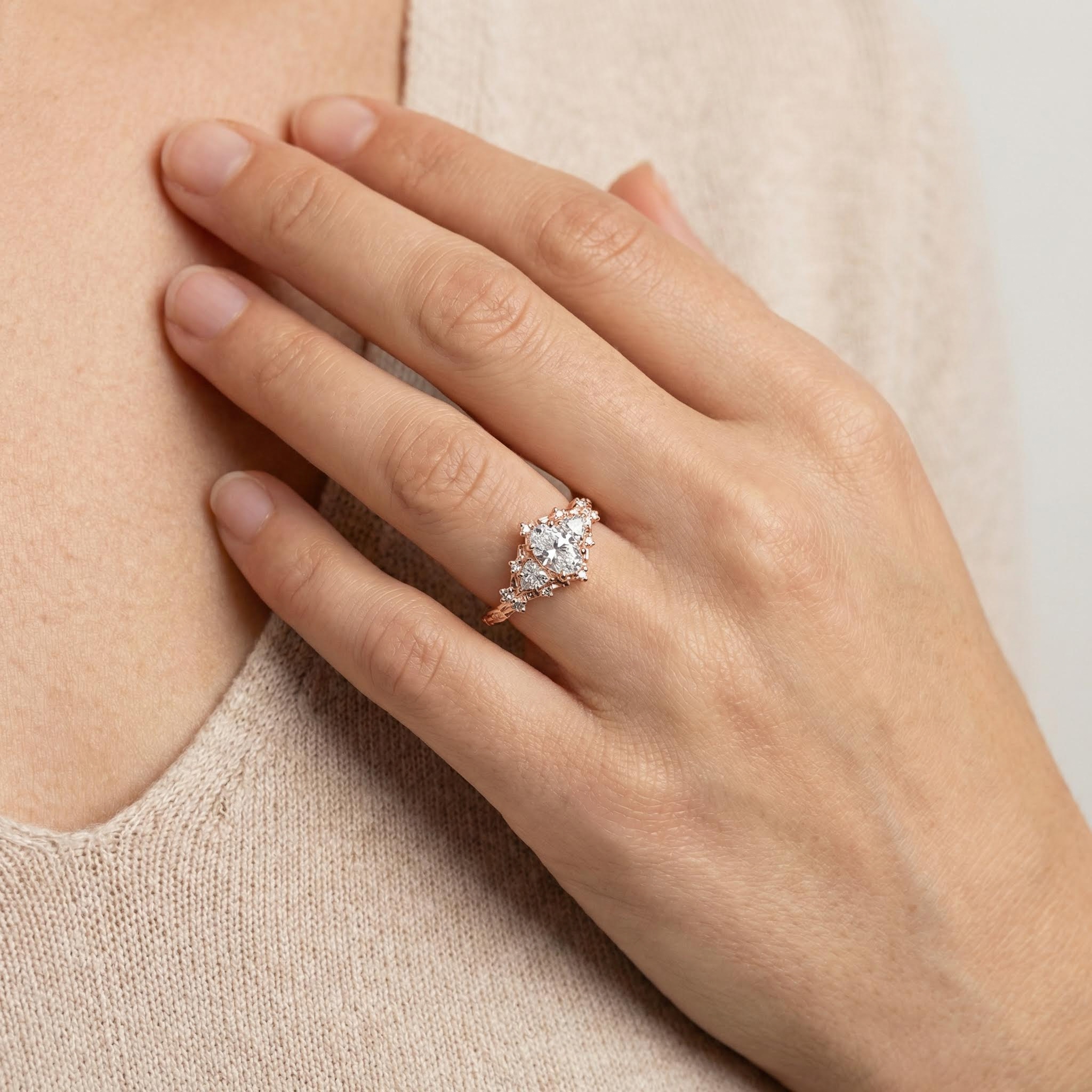 0.69CT Oval & Triangle Cut VVS Moissanite S925 Silver Engagement Ring