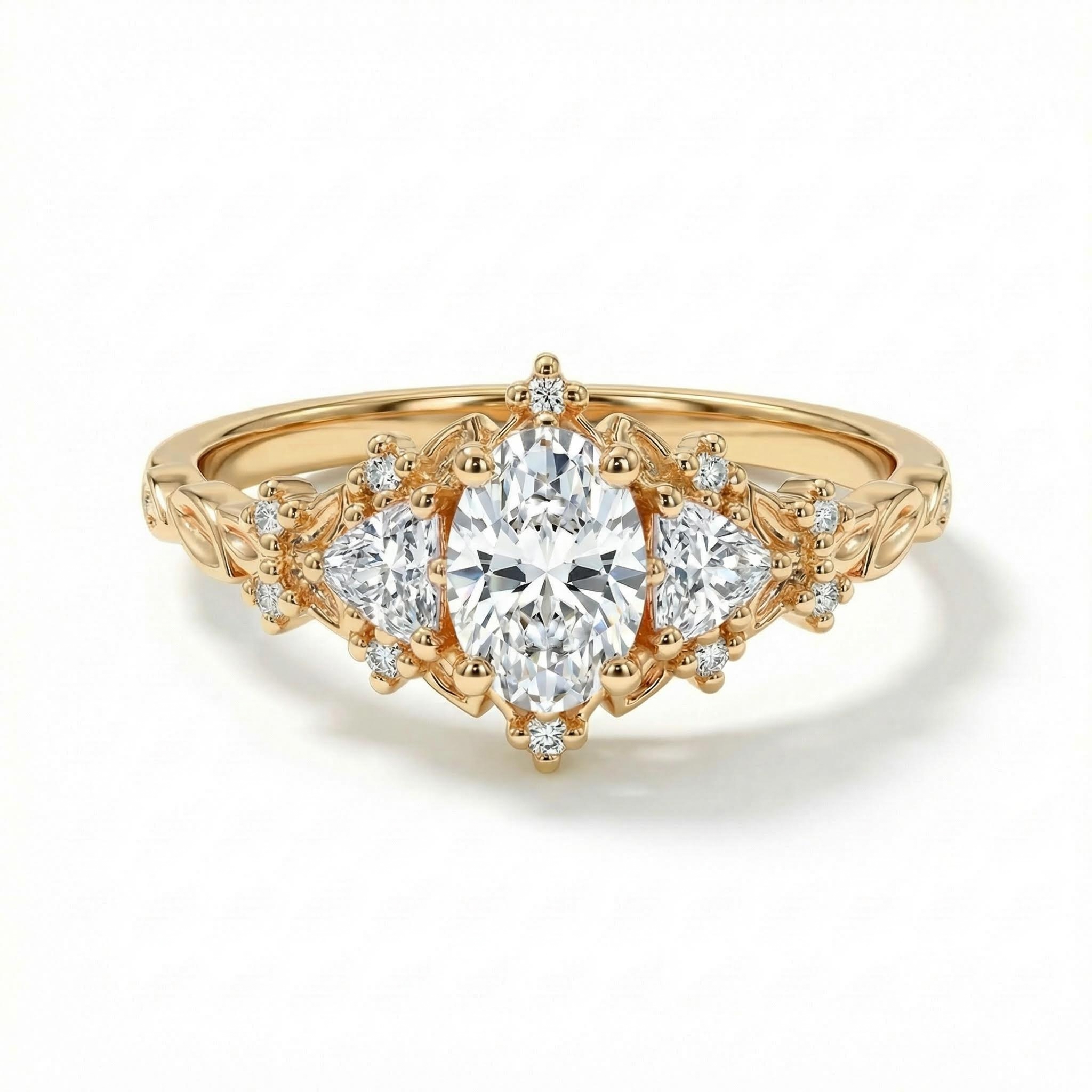 0.69CT Oval & Triangle Cut VVS Moissanite S925 Silver Engagement Ring