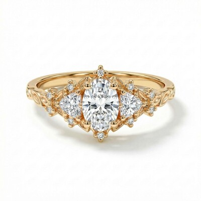 0.69CT Oval & Triangle Cut VVS Moissanite S925 Silver Engagement Ring