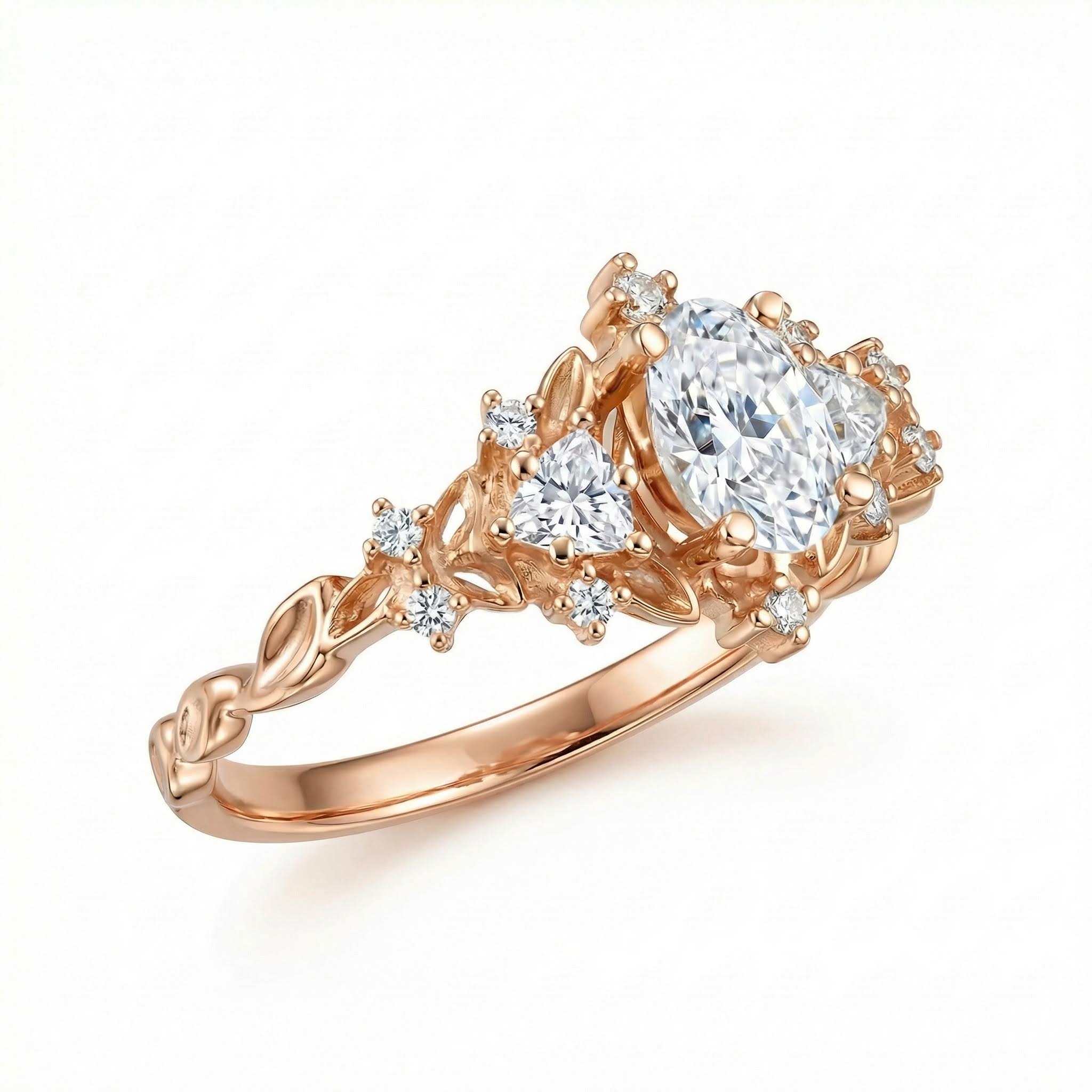 0.69CT Oval & Triangle Cut VVS Moissanite S925 Silver Engagement Ring