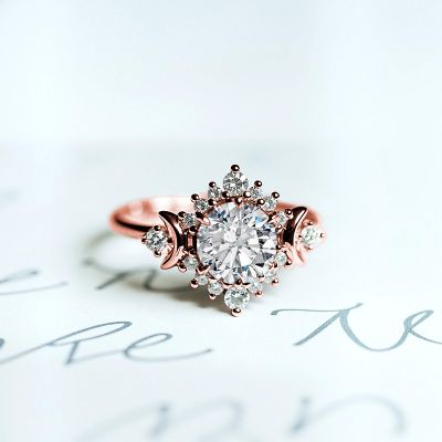 1.17CT Moon Goddess Hola Round Cut VVS Moissante S925 Silver Engagement Ring