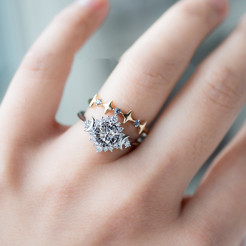 1.17CT Moon Goddess Hola Round Cut VVS Moissanite S925 Silver Engagement Ring