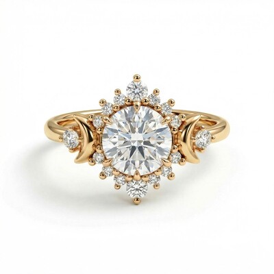 1.17CT Moon Goddess Hola Round Cut VVS Moissanite S925 Silver Engagement Ring