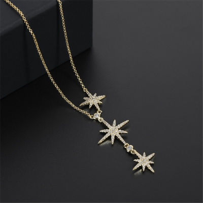 Micro-Inlaid Shiny Zircon Octagonal Star Necklace