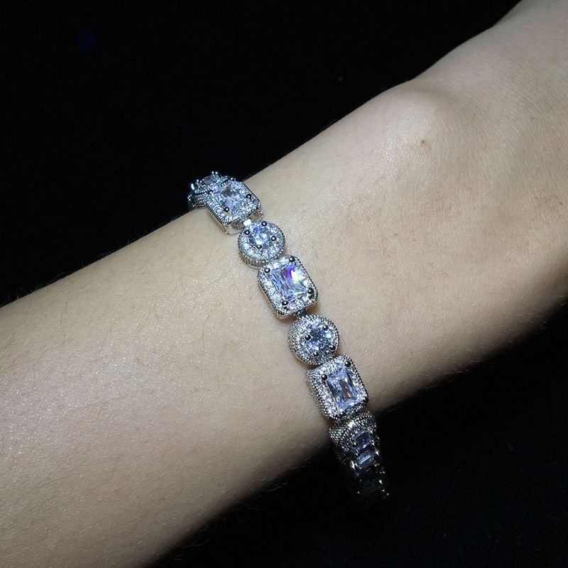 8mm 8" Round and Baguette Cut Bracelet in 18K White Gold