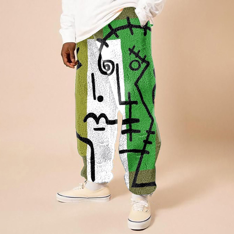 Colorblock Portrait Print Flannel Track Pants