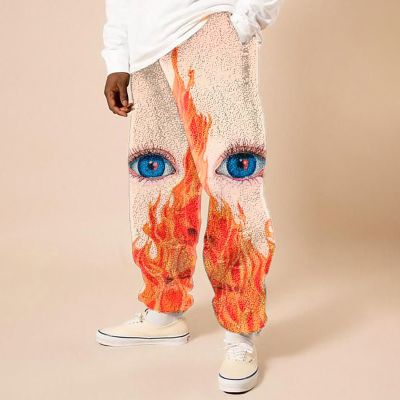 Flame Portrait Print Flannel Casual Pants