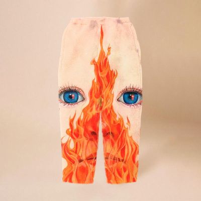 Flame Portrait Print Flannel Casual Pants