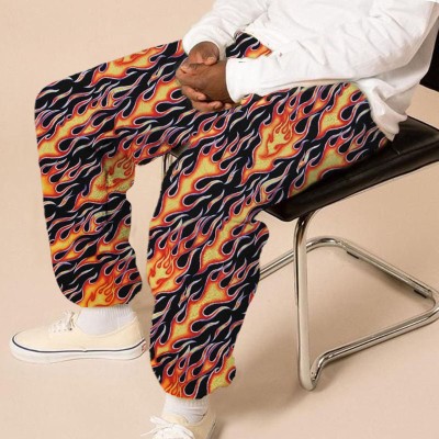 Flame Printed Flannel Tie Casual Pants