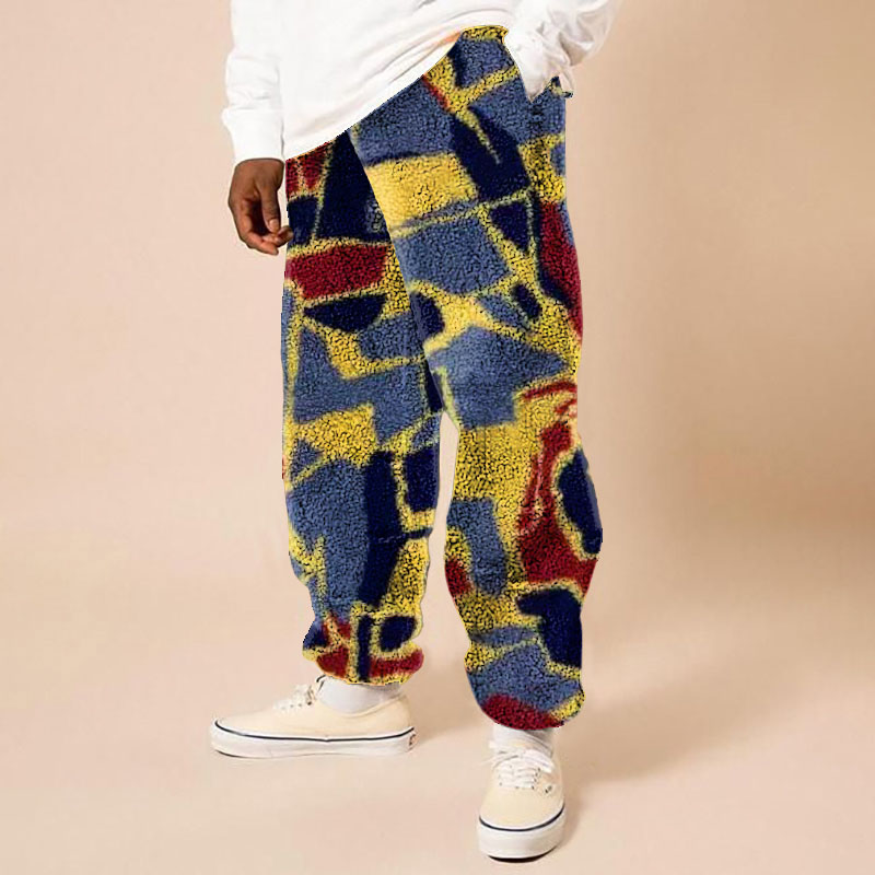 Geometric Check Print Flannel Track Pants