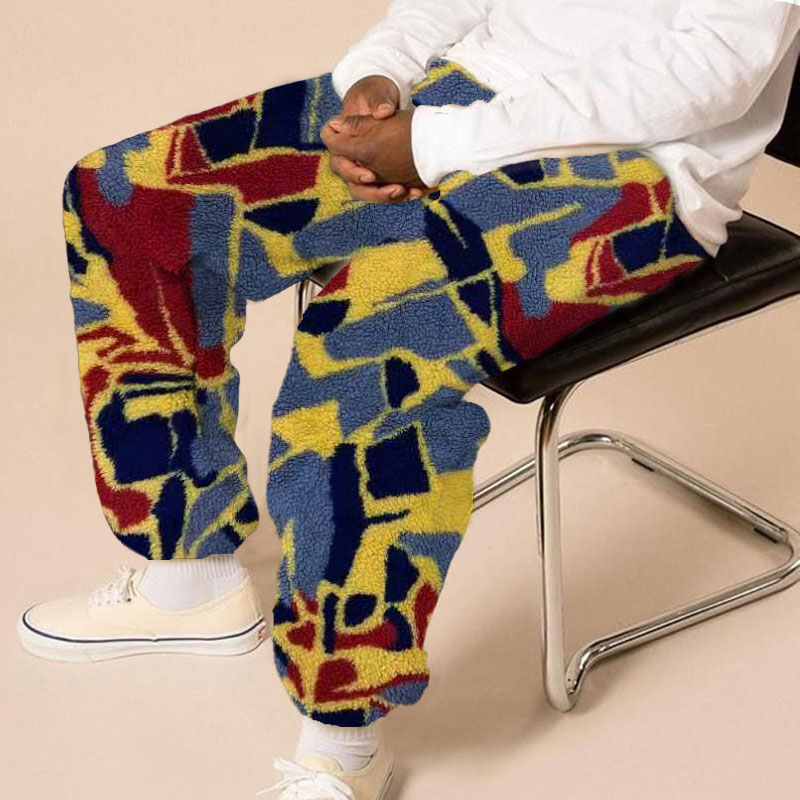 Geometric Check Print Flannel Track Pants