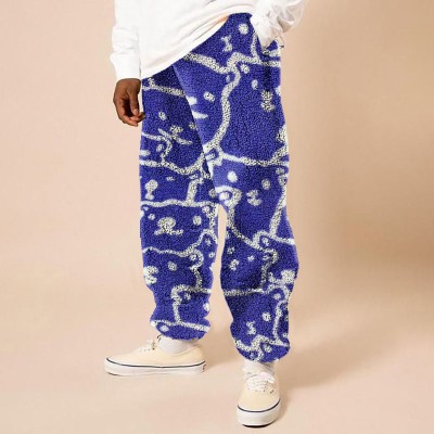 Fun Bear Print Flannel Casual Pants