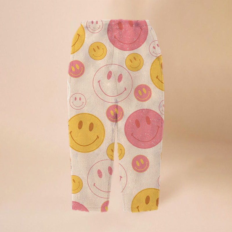 Smiley Face Print Flannel Track Pants