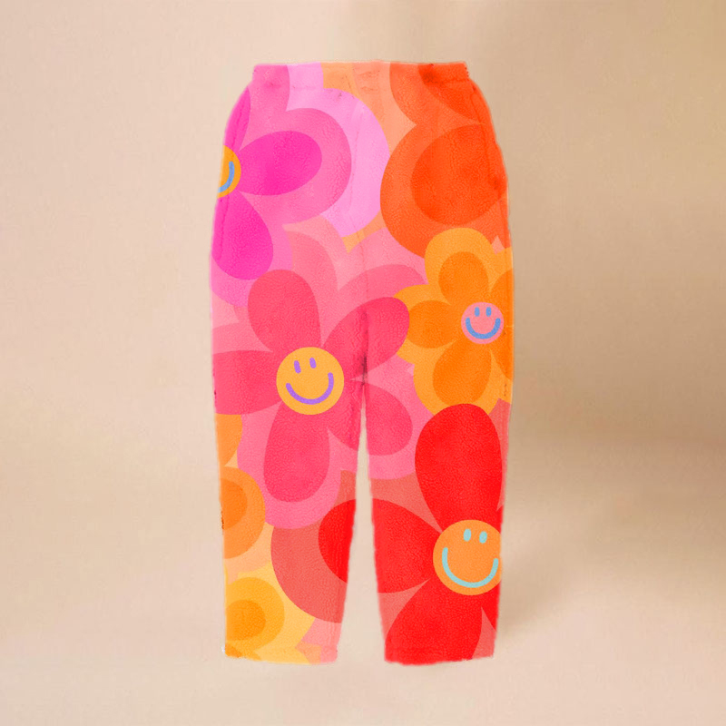 Cow Pattern Smiley Print Flannel Casual Pants