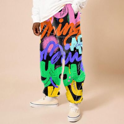 Graffiti Letter Print Flannel Track Pants