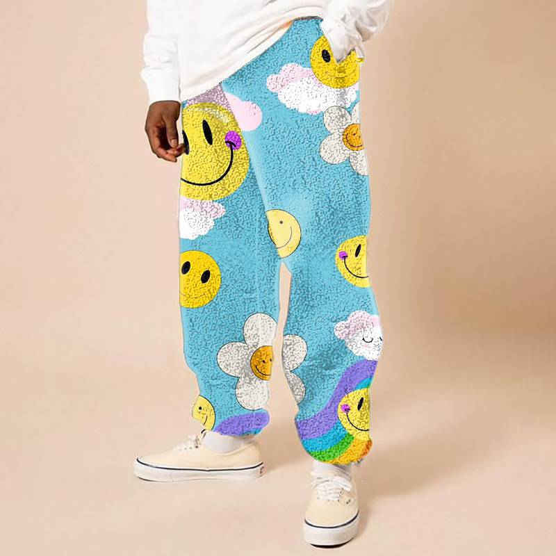 Graffiti Letter Print Flannel Track Pants