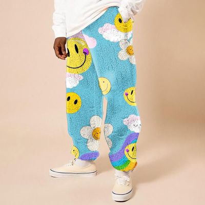 Graffiti Letter Print Flannel Track Pants