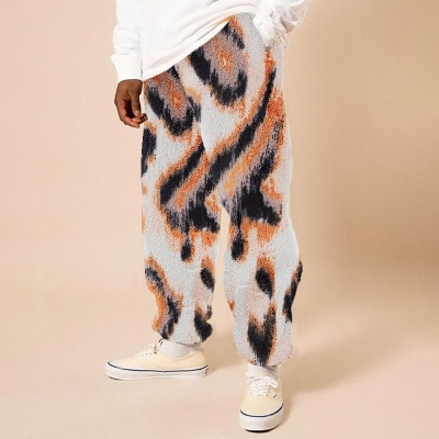 Unisex Striped Printed Flannel Casual Pants