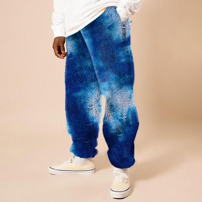 Neutral Blue Tie Dye Printed Flannel Casual Pants