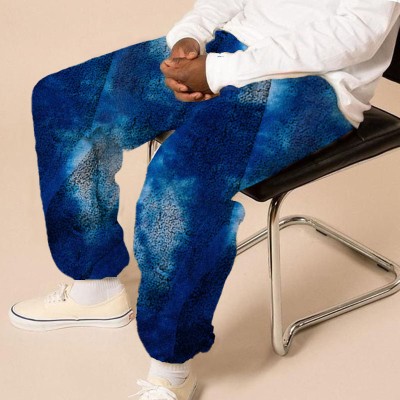 Neutral Blue Tie Dye Printed Flannel Casual Pants