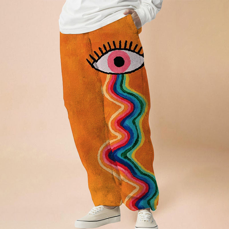 Rainbow Eye Print Flannel Track Pants