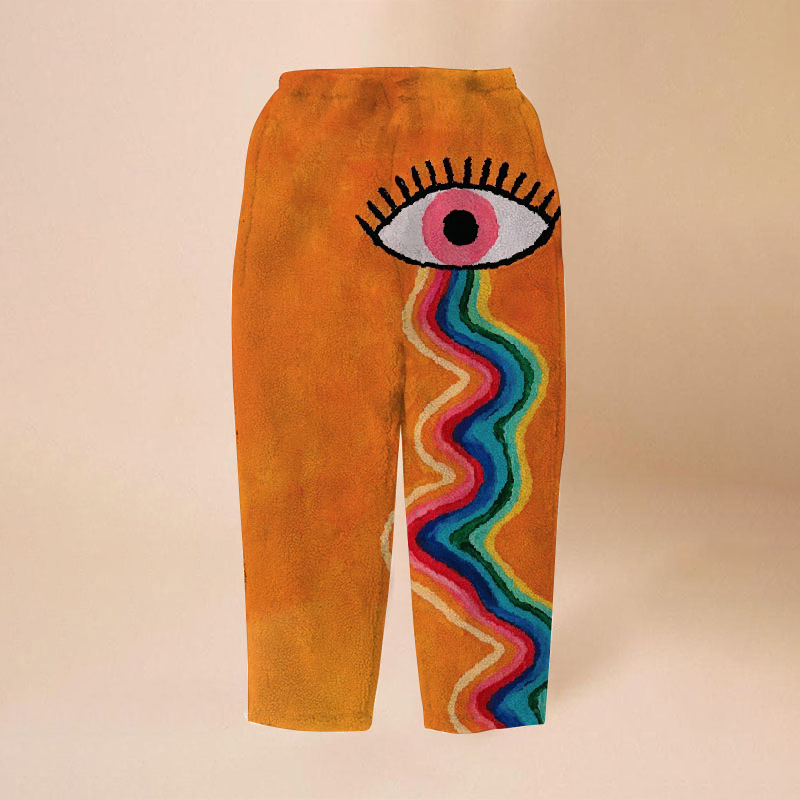 Rainbow Eye Print Flannel Track Pants