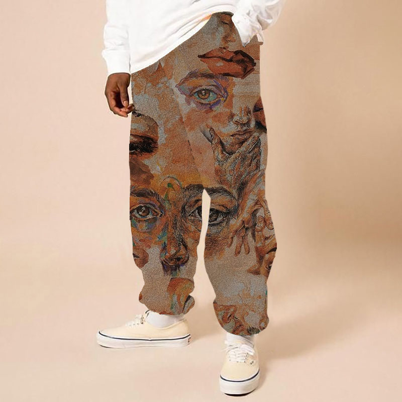 Brown Face Print Flannel Track Pants