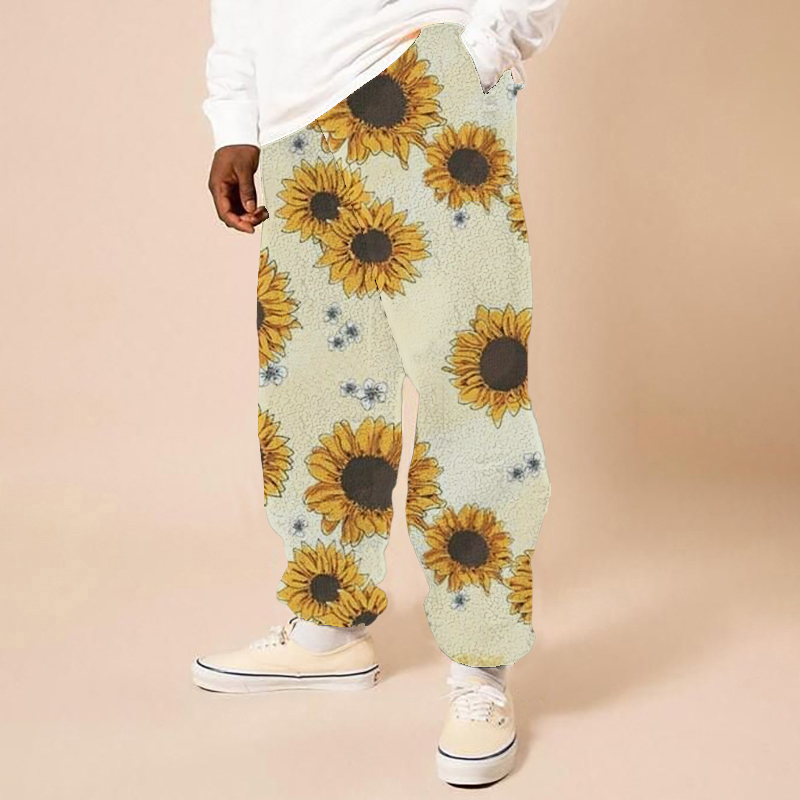 Sunflower Print Flannel Track Pants